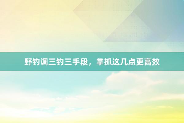 野钓调三钓三手段，掌抓这几点更高效